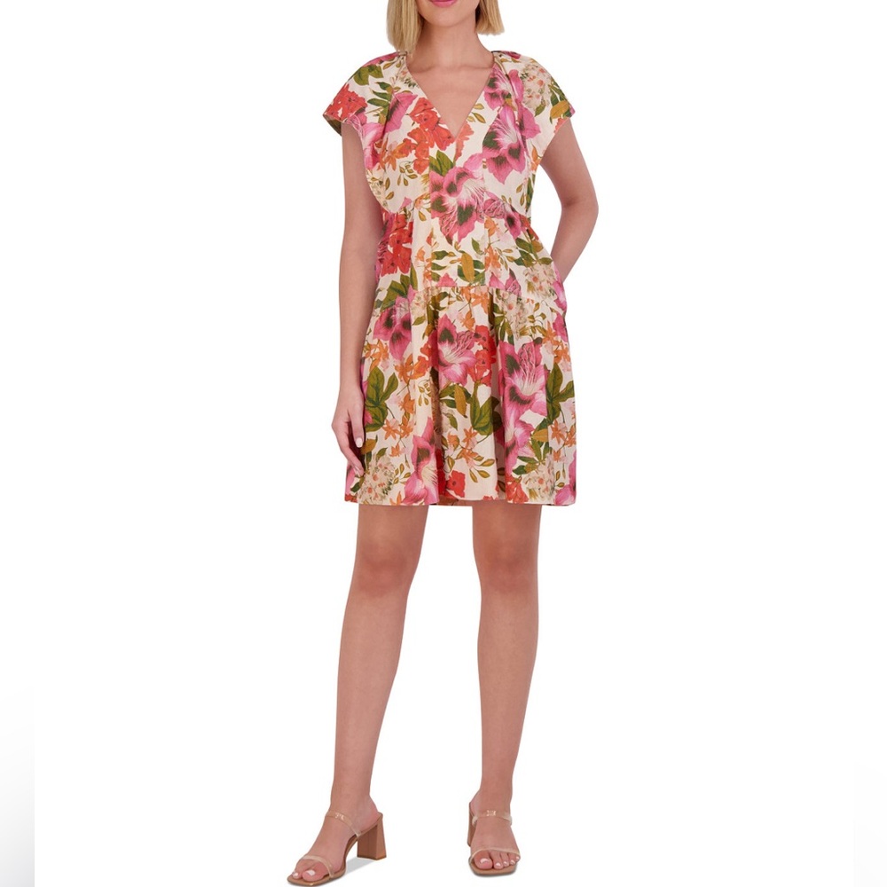 Vince Camuto floral cap sleeve A-line dress size 14